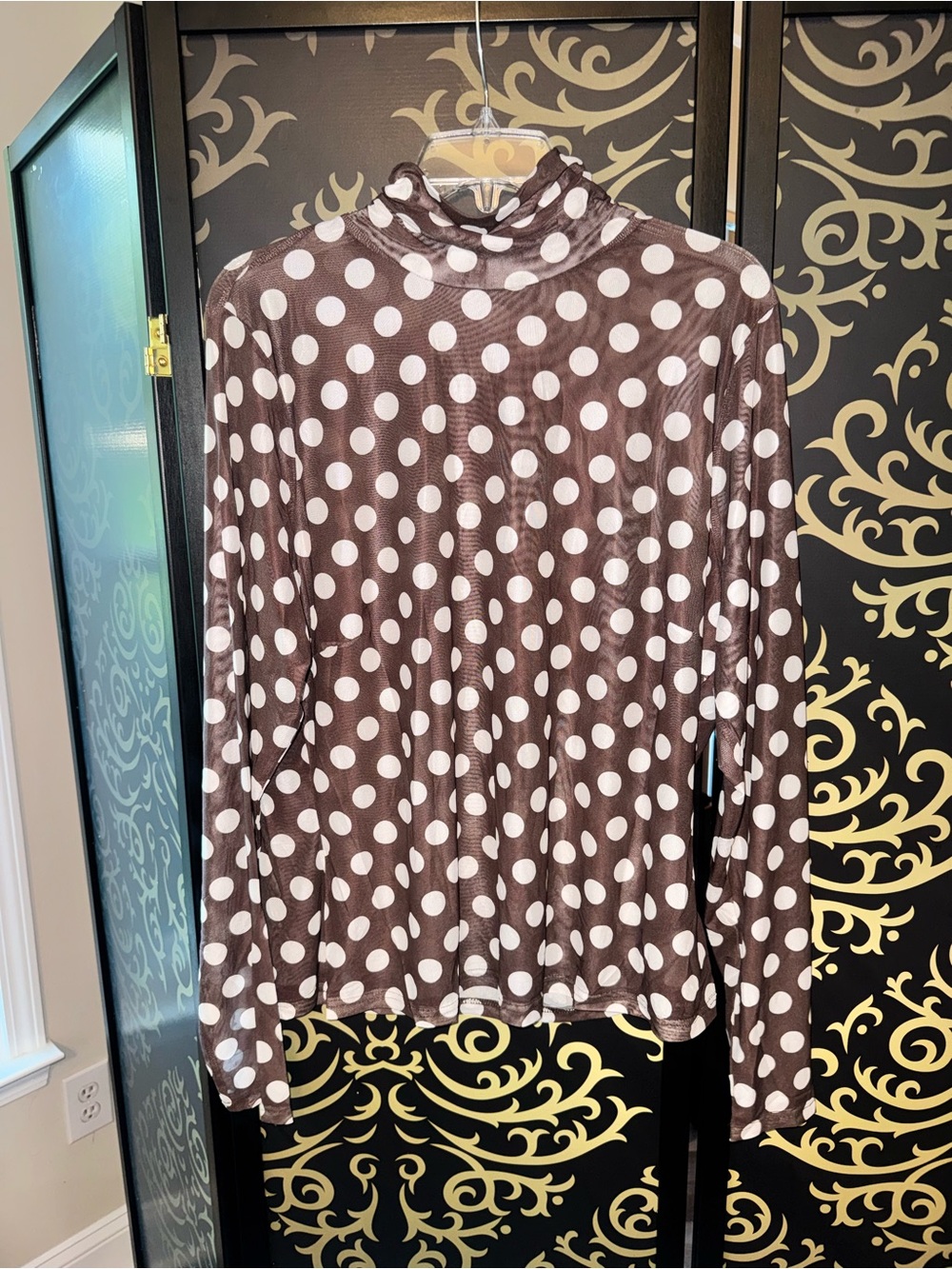 Fashion Nova Brown & White Polka Dot Turtleneck